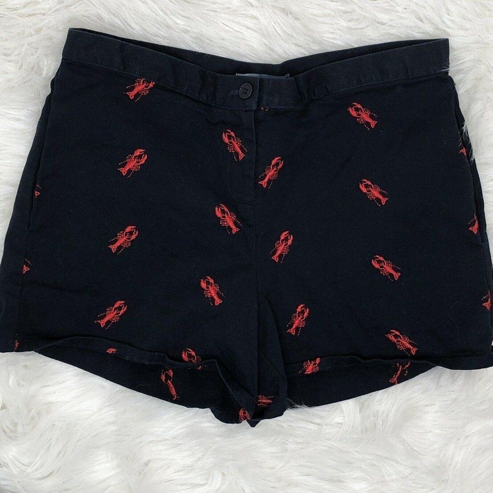 Vintage Lobster Print Blue High Rise Chino Shorts 8